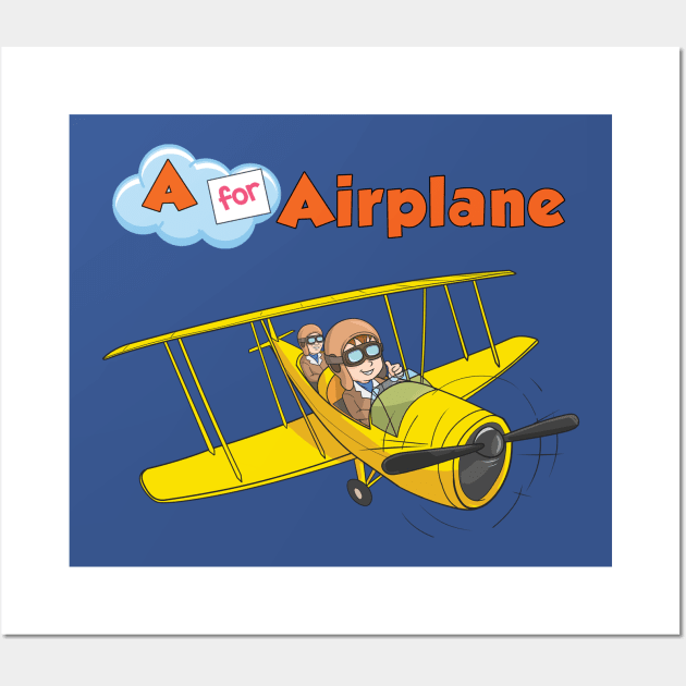 A for Airplane | Biplane Kids Teeshirt | Toddler Birthday Gift Wall Art by ScottyClub